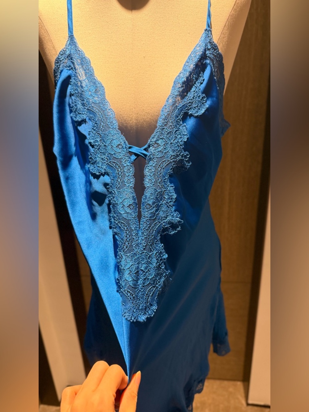 Bras N Things Royal Blue Lace Trim Satin Chemise - Picture 2 of 11